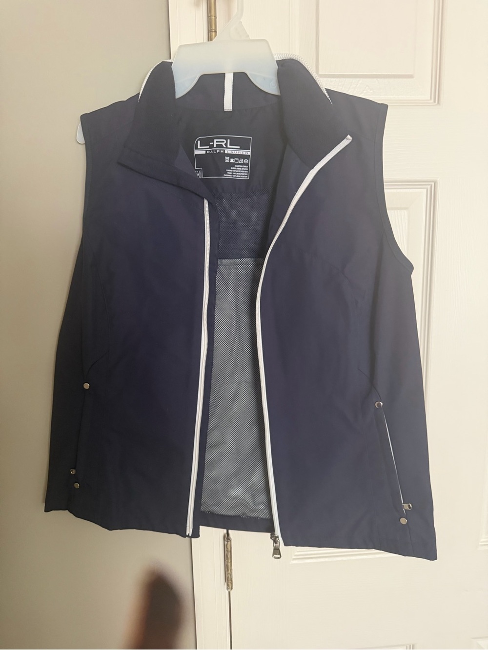 RLX Ralph Lauren Navy Sleeveless Zip Vest with White Piping